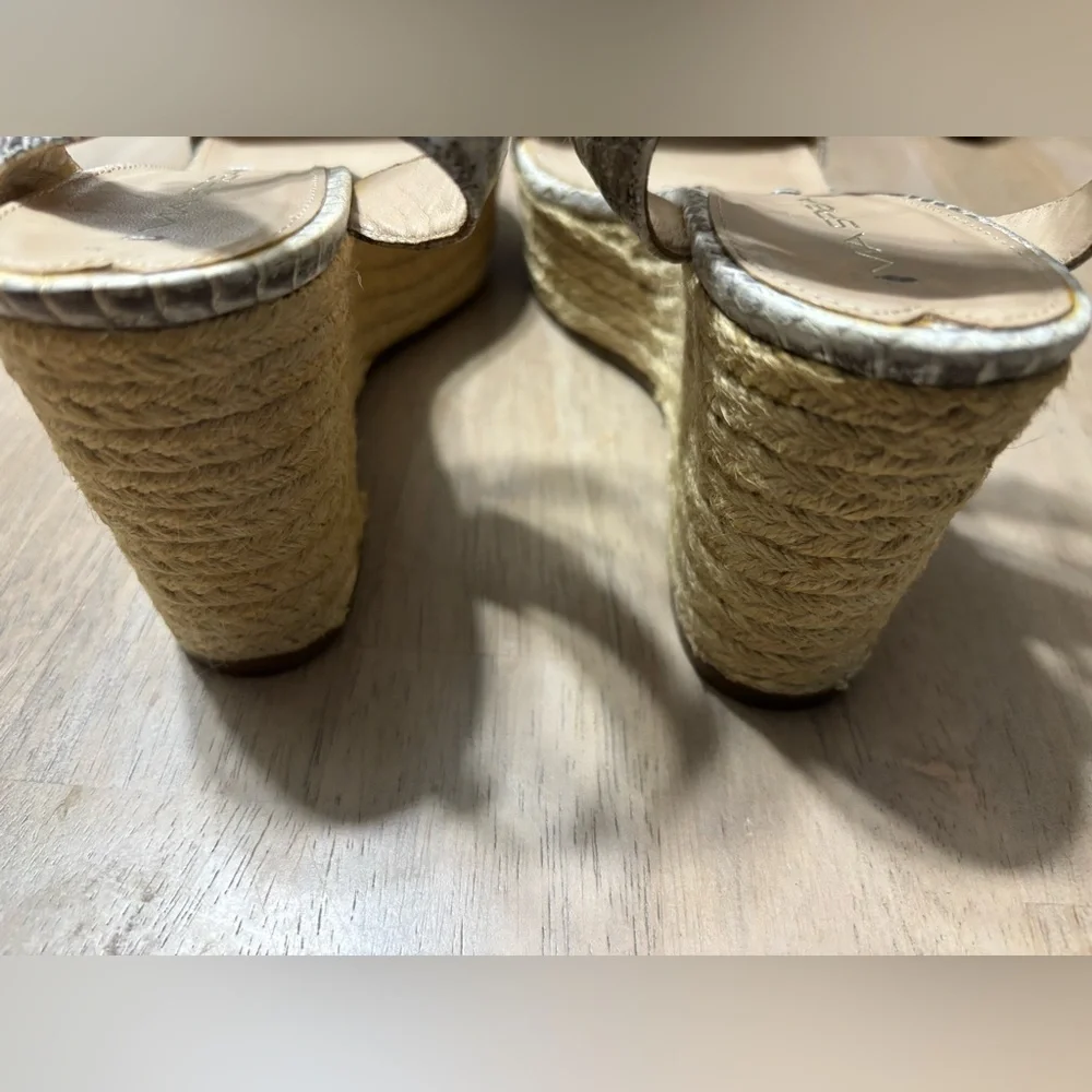 Via Spiga Women's Snakeskin Wedge Heel Sandals - Beige and Gray 7M